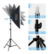 PULUZ PKT3134 2Pcs 50x70cm Softbox + 8x E27 LED Light Bulb + 2 x Tripod Stand Photography Kit Set - EU Plug