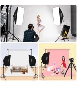 PULUZ PKT3134 2Pcs 50x70cm Softbox + 8x E27 LED Light Bulb + 2 x Tripod Stand Photography Kit Set - EU Plug