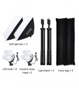 PULUZ PKT3134 2Pcs 50x70cm Softbox + 8x E27 LED Light Bulb + 2 x Tripod Stand Photography Kit Set - EU Plug