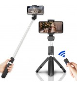 SELFIESHOW L01s Selfie Stick Tripod Extendable Bluetooth Monopod with 360 Degree Rotating Phone Clip and Remote Control - Black