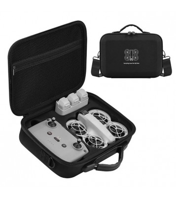 BRDRC For DJI Neo Drone Carrying Case PU Leather Compact Storage Bag with Should Strap - Black