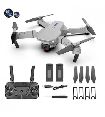 E88 Pro Folding RC Drone with Dual Cameras Aerial Photography 4K HD Aircraft, Dual Batteries - Grey