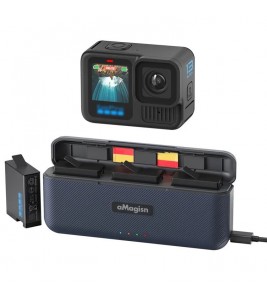 AMAGISN for GoPro Hero 13 Charging Case ABS+Silicone Action Camera Battery Charger Storage Box