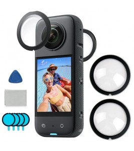 For Insta360 X3 Sports Camera Front and Back Lens Cap PC + Tempered Glass Adhesive Protector Cover