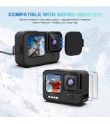 2 Sets Tempered Glass Film for GoPro Hero 9 / 10 / 11 / 12 Action Camera + Silicone Case