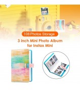 3-inch Mini Photo Album for Fujifilm Instax Mini 11 9 8+ 8 90 70 26 25 7s 50s, 108 Pockets Album PU Leather Photocard Holder Book Photo Card Binder - Paint Rainbow