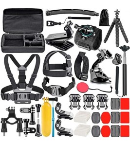 50-in-1 Accessories Kit with Camera Bag, Selfie Stick, Tripod, Strap for GoPro, DJI Osmo, Insta360, SJ, AKASO, XTU