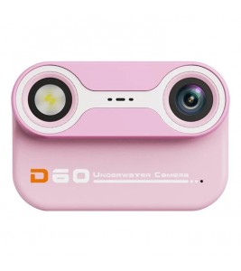 D60 3m Underwater 2.4-Inch IPS Screen Dual Lens Kids Camera with 32G Memory Card + Card Reader, No Tripod - Pink