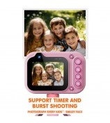 D60 3m Underwater 2.4-Inch IPS Screen Dual Lens Kids Camera with 32G Memory Card + Card Reader, No Tripod - Pink