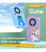 A20 2.4-inch Screen 9600W Pixel HD Kids Phone Camera with 32G Memory Card - Blue Dinosaur / Silicone Type