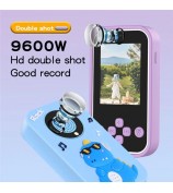 A20 2.4-inch Screen 9600W Pixel HD Kids Phone Camera with 32G Memory Card - Blue Dinosaur / Silicone Type