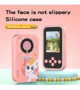 A20 2.4-inch Screen 9600W Pixel HD Kids Phone Camera with 32G Memory Card - Blue Dinosaur / Silicone Type