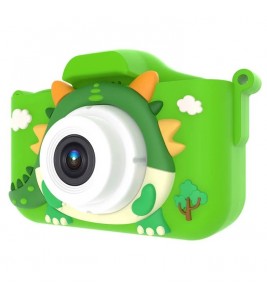 X12S Kids Camera 2.0 Inch IPS Screen Cartoon Dragon Video Recorder Cam, 32G TF Card+Card Reader (CE Certified) - Green