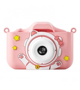 Y20 Cartoon Space Cat 2.0 Inch Screen Camera Rechargeable Kids Camera Toy with Music and Game - Space Cat / Pink