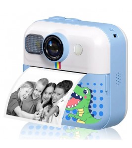 CP02 2.4-inch Screen Kids HD Digital Camera Mini Thermal Photo Printer with 32G TF Card + Card Reader - Blue