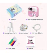 CP02 2.4-inch Screen Kids HD Digital Camera Mini Thermal Photo Printer with 32G TF Card + Card Reader - Blue