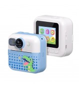 CP02 2.4-inch Screen Kids HD Digital Camera Mini Thermal Photo Printer with 32G TF Card + Card Reader - Blue
