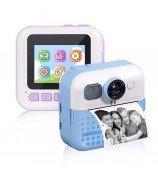 CP02 2.4-inch Screen Kids HD Digital Camera Mini Thermal Photo Printer with 32G TF Card + Card Reader - Blue