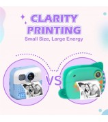 CP02 2.4-inch Screen Kids HD Digital Camera Mini Thermal Photo Printer with 32G TF Card + Card Reader - Blue