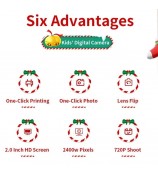 Christmas Style 2.0-inch Screen Children HD Digital Camera Instant Photo Printer