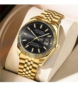 WLISTH 6156 Steel Strap Men Quartz Watch Waterproof Luminous Calendar Wrist Watch - Black Dial