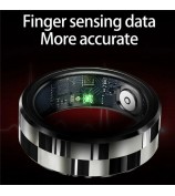 R9 Multifunctional Stainless Steel Smart Ring Heart Rate Blood Oxygen Sleep Monitoring Ring with Charging Case - Black / Size 8