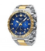 NIBOSI 2661 Stylish Steel Strap Quartz Watch Men Luminous Calendar Wrist Watch - Silver+Gold Strap / Blue Dial