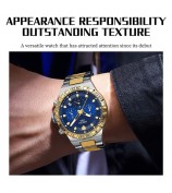 NIBOSI 2661 Stylish Steel Strap Quartz Watch Men Luminous Calendar Wrist Watch - Silver+Gold Strap / Blue Dial