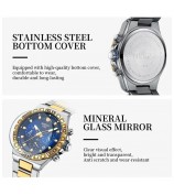 NIBOSI 2661 Stylish Steel Strap Quartz Watch Men Luminous Calendar Wrist Watch - Silver+Gold Strap / Blue Dial