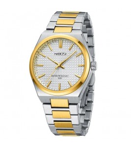 NIBOSI 2663 Business Men Quartz Watch Steel Strap Luminous Wrist Watch - Silver+Gold Strap / White Dial