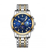 NIBOSI 2651 Stylish Steel Strap Quartz Watch 3 Small Dials Luminous Men Wrist Watch - Silver+Gold Strap / Blue Dial