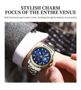NIBOSI 2651 Stylish Steel Strap Quartz Watch 3 Small Dials Luminous Men Wrist Watch - Silver+Gold Strap / Blue Dial