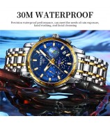 NIBOSI 2651 Stylish Steel Strap Quartz Watch 3 Small Dials Luminous Men Wrist Watch - Silver+Gold Strap / Blue Dial