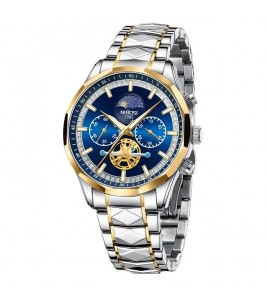 NIBOSI 2656 Stylish Steel Strap Quartz Watch Luminous Business Men Wrist Watch - Silver+Gold Strap / Blue Dial