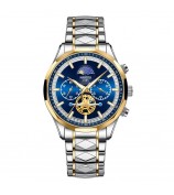 NIBOSI 2656 Stylish Steel Strap Quartz Watch Luminous Business Men Wrist Watch - Silver+Gold Strap / Blue Dial