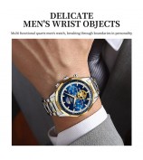 NIBOSI 2656 Stylish Steel Strap Quartz Watch Luminous Business Men Wrist Watch - Silver+Gold Strap / Blue Dial