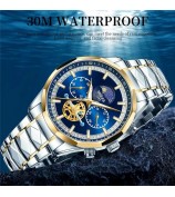 NIBOSI 2656 Stylish Steel Strap Quartz Watch Luminous Business Men Wrist Watch - Silver+Gold Strap / Blue Dial