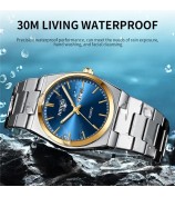 NIBOSI 2658 Stylish Steel Strap Men Wrist Watch Luminous Calendar Quartz Watch - Gold+Blue