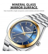 NIBOSI 2658 Stylish Steel Strap Men Wrist Watch Luminous Calendar Quartz Watch - Gold+Blue