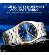 NIBOSI 2658 Stylish Steel Strap Men Wrist Watch Luminous Calendar Quartz Watch - Gold+Blue