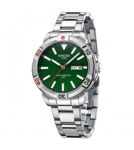 NIBOSI 2660 Steel Strap Fashion Men Watch Luminous Calendar Quartz Wrist Watch - Silver+Green