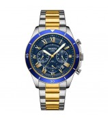 NIBOSI 2652 Stylish Steel Strap Men Quartz Watch 3 Sub-Dials Luminous Wrist Watch - Silver+Gold Strap / Blue Dial