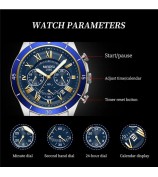 NIBOSI 2652 Stylish Steel Strap Men Quartz Watch 3 Sub-Dials Luminous Wrist Watch - Silver+Gold Strap / Blue Dial