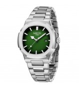 NIBOSI 2632 Stylish Men Wrist Watch Steel Strap Luminous Calendar Quartz Watch - Silver Strap / Green Dial