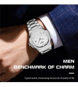 NIBOSI 2632 Stylish Men Wrist Watch Steel Strap Luminous Calendar Quartz Watch - Silver Strap / Green Dial