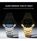 NIBOSI 2632 Stylish Men Wrist Watch Steel Strap Luminous Calendar Quartz Watch - Silver Strap / Green Dial