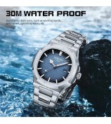 NIBOSI 2632 Stylish Men Wrist Watch Steel Strap Luminous Calendar Quartz Watch - Silver Strap / Green Dial