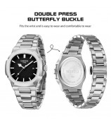 NIBOSI 2632 Stylish Men Wrist Watch Steel Strap Luminous Calendar Quartz Watch - Silver Strap / Green Dial