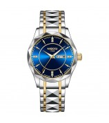 NIBOSI 2625 Stylish Rhinestone Decor Steel Strap Men Watch Luminous Calendar Quartz Watch - Silver+Gold Strap / Blue Dial