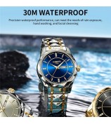 NIBOSI 2625 Stylish Rhinestone Decor Steel Strap Men Watch Luminous Calendar Quartz Watch - Silver+Gold Strap / Blue Dial